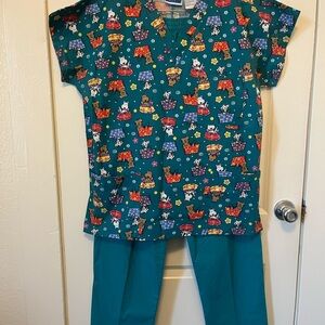 MHD Scrubs Teal Scrub Set featuring Pups in Baskets